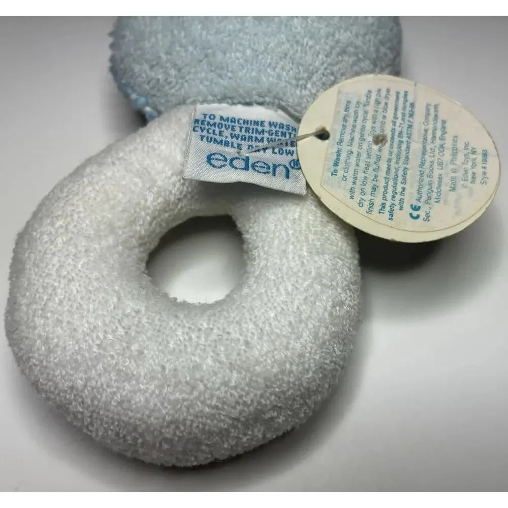 Vintage Eden Terry Cloth Rattle Plush White Pastel Train Baby Toy With Tags